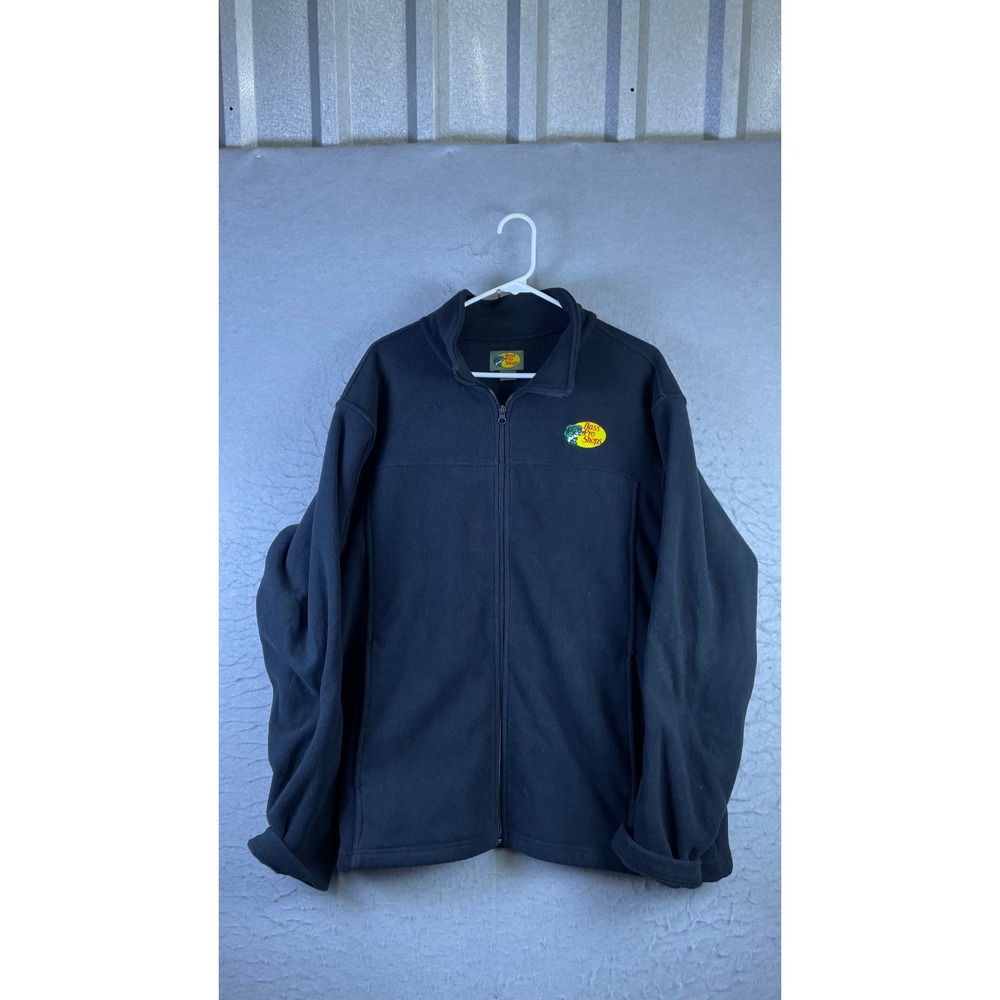 Bass Pro Shops Fleece Jacket Mens Large Black Excellent Full Zip Outdoor Logo